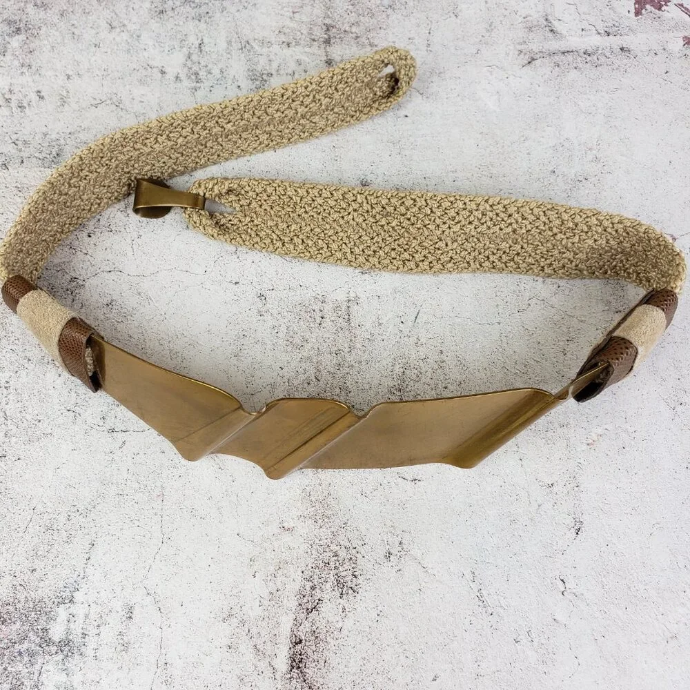 Vintage Leather Shop Belt Art-to-Wear Deco Mixed Media Crochet Avant Garde S/M